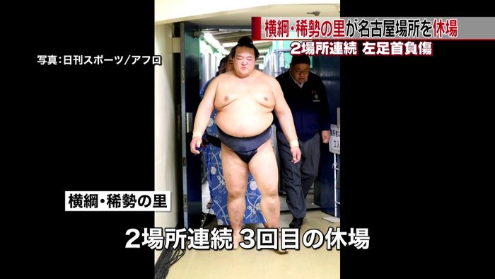 横綱・稀勢の里が休場 2場所連続3回目