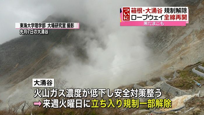 箱根・大涌谷 約1年3か月ぶり規制解除へ