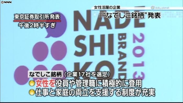 女性活躍「なでしこ銘柄」に企業17社