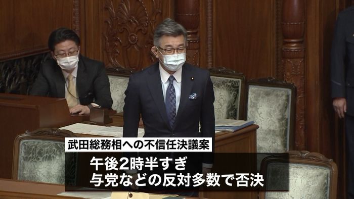 衆院本会議　武田総務相の不信任案を否決