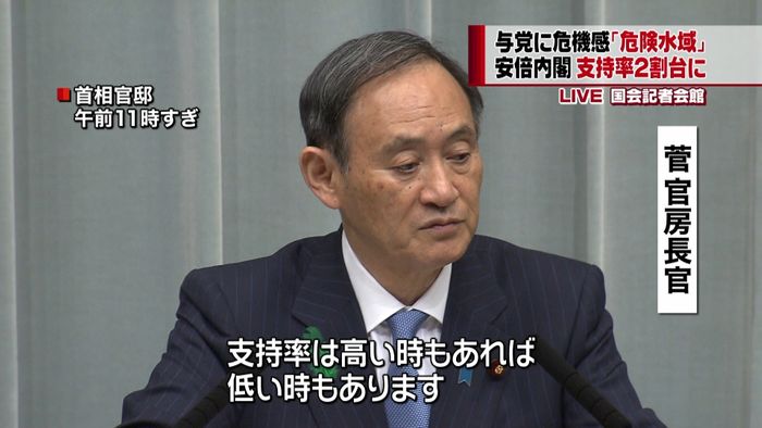 支持率２割台　与党内「危険水域に入った」