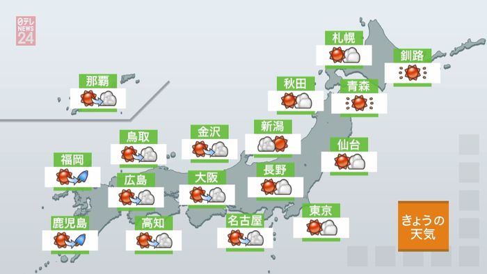 【天気】日中は広く晴れ 九州は下り坂