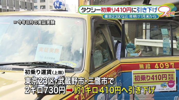 １月末から　タクシー初乗り運賃４１０円に