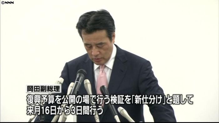 復興予算「仕分け」、来月16日から3日間