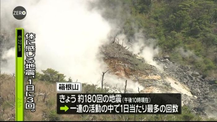 箱根山、地震回数増える 体に感じる地震も
