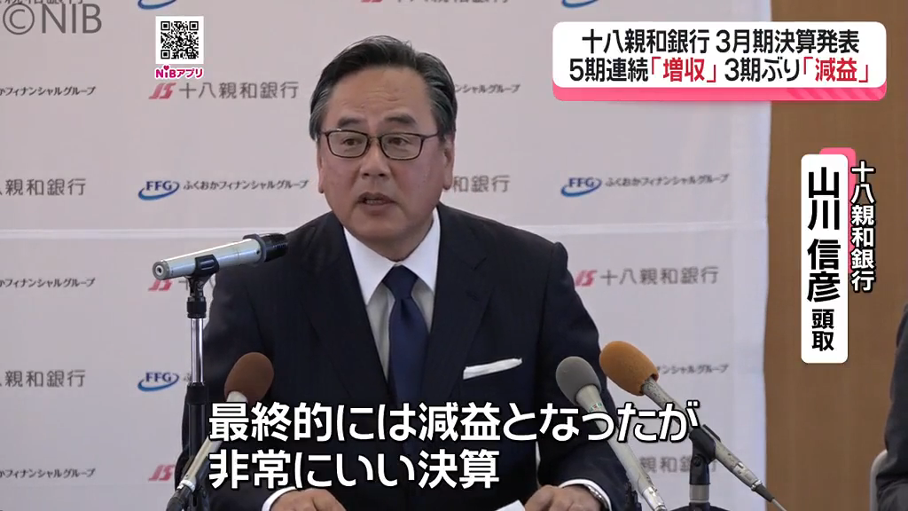 十八親和銀行3月期決算 “増収減益” 山川頭取「最終的には減益となった