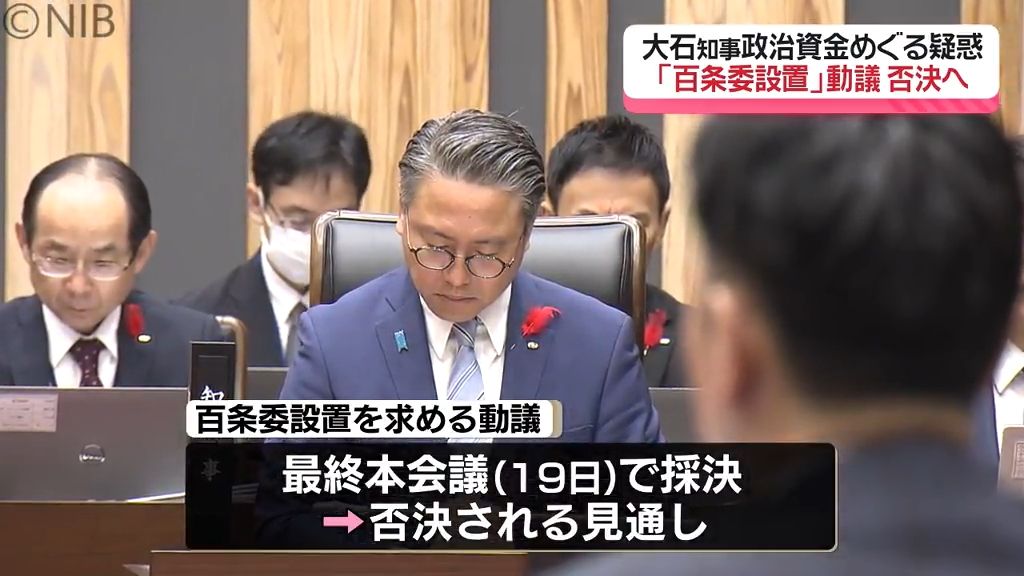 大石知事後援会の政治資金めぐる疑惑「百条委員会」設置を求める動議　本会議で否決へ《長崎》