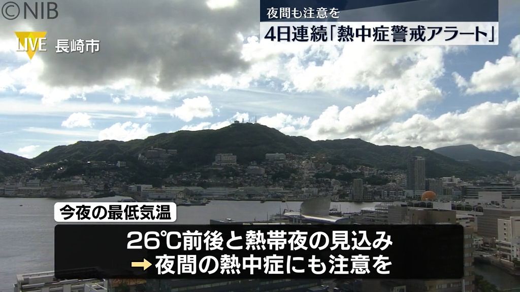 島原市で34.5℃　長崎市で32.7℃　4日連続「熱中症警戒アラート」夜間も注意を