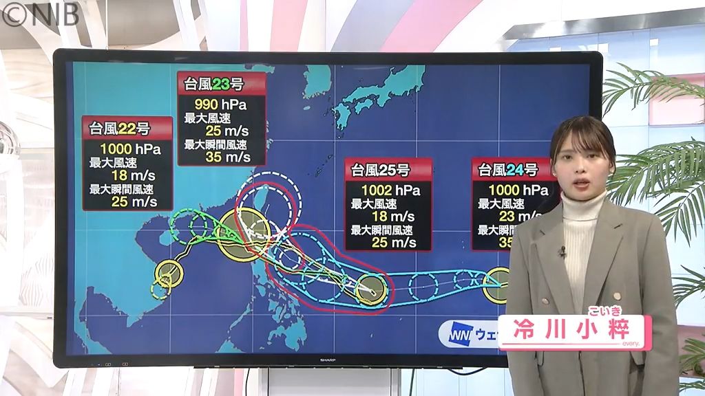 11月は統計開始以来初「日本の南に台風が4つ」台風25号は今後日本に影響の可能性も《長崎》