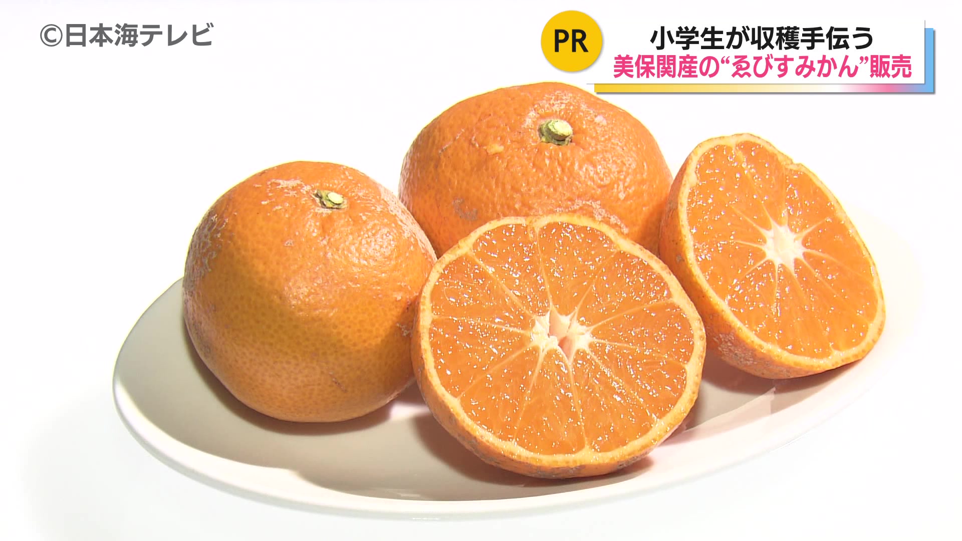 みかん出品 ゑびすみかん」をPR 小学生がオリジナルラベルの袋づめみかんを販売