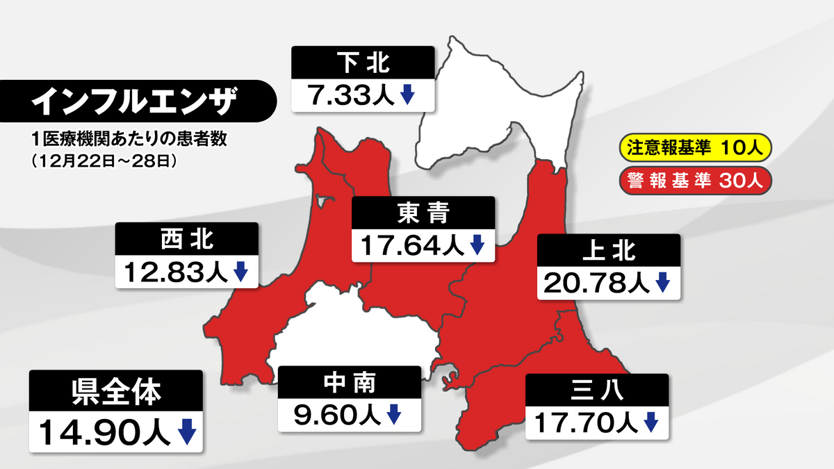 青森県内インフル5週連続減少 中南・下北で警報解除（2026年1月7日掲載