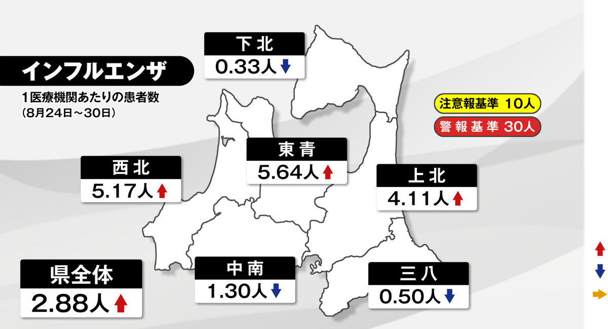 青森県内のインフルエンザ患者数 前週を上回る 西北、上北保健所管内は