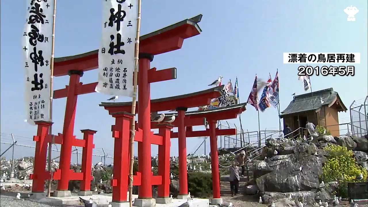 東日本大震災の津波でアメリカ西海岸に流された神社の鳥居建て直され10