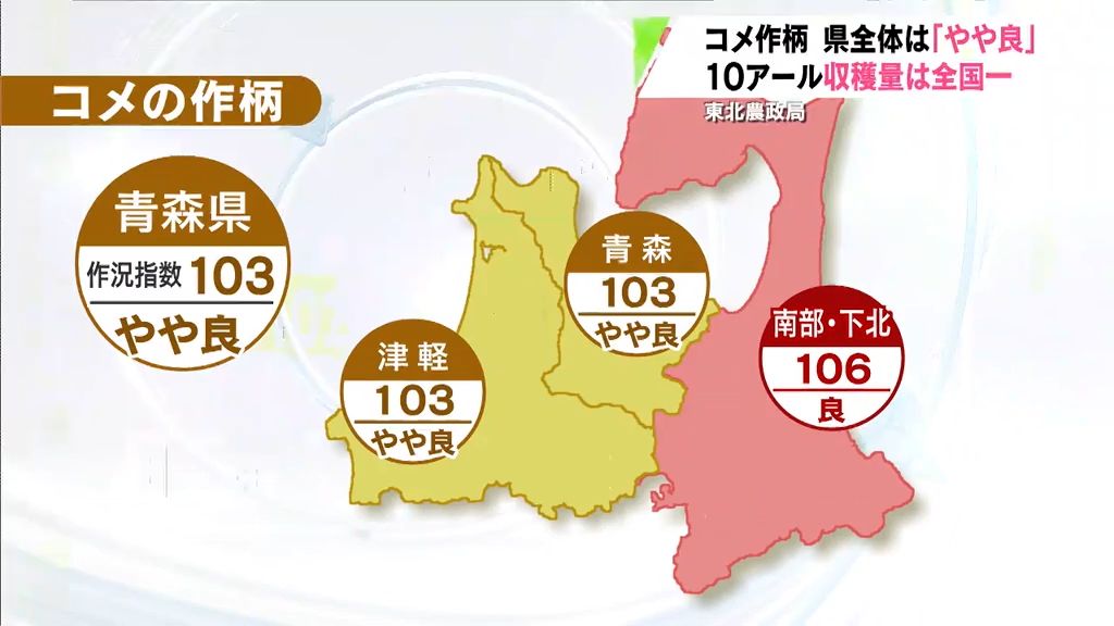 今年のコメの作柄は2年連続の「やや良」　10アールあたりの収穫量は全国最多