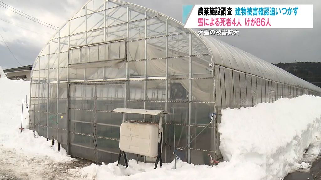 農業施設調査　建物被害確認追いつかず　雪による死者４人　けが８６人　大雪の被害拡大　青森県