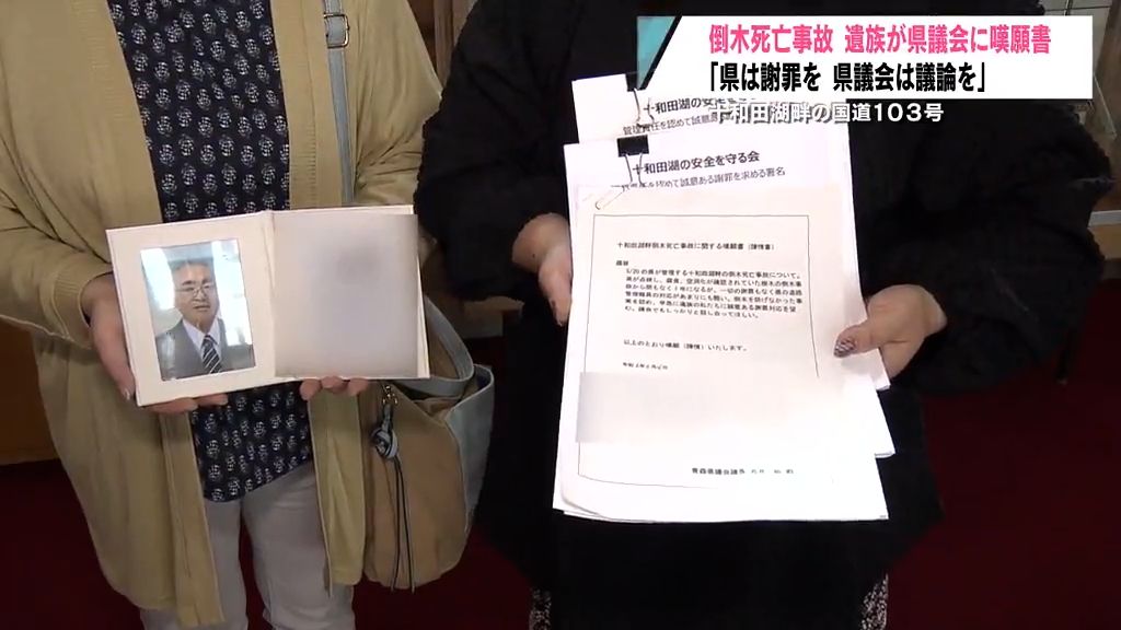 遺族が県議会に嘆願書　十和田湖畔　倒木死亡事故