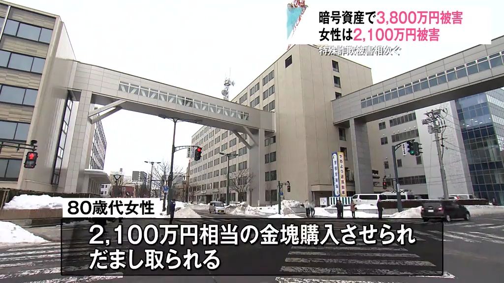 特殊詐欺被害相次ぐ　５０歳代の男性は「暗号資産」３８００万円　８０歳代の女性は「金塊」２１００万円　だまし取られる　青森県