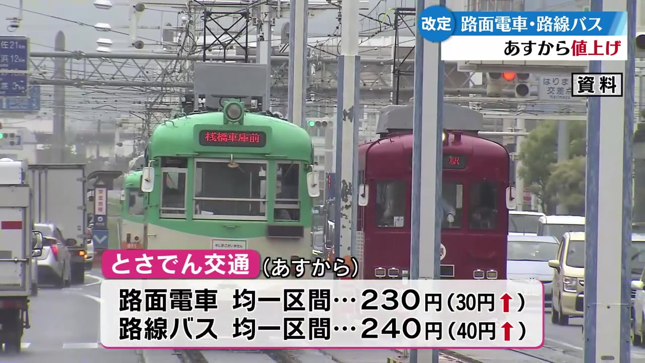 11月1日から路面電車と路線バスの運賃値上げ とさでん交通【高知】