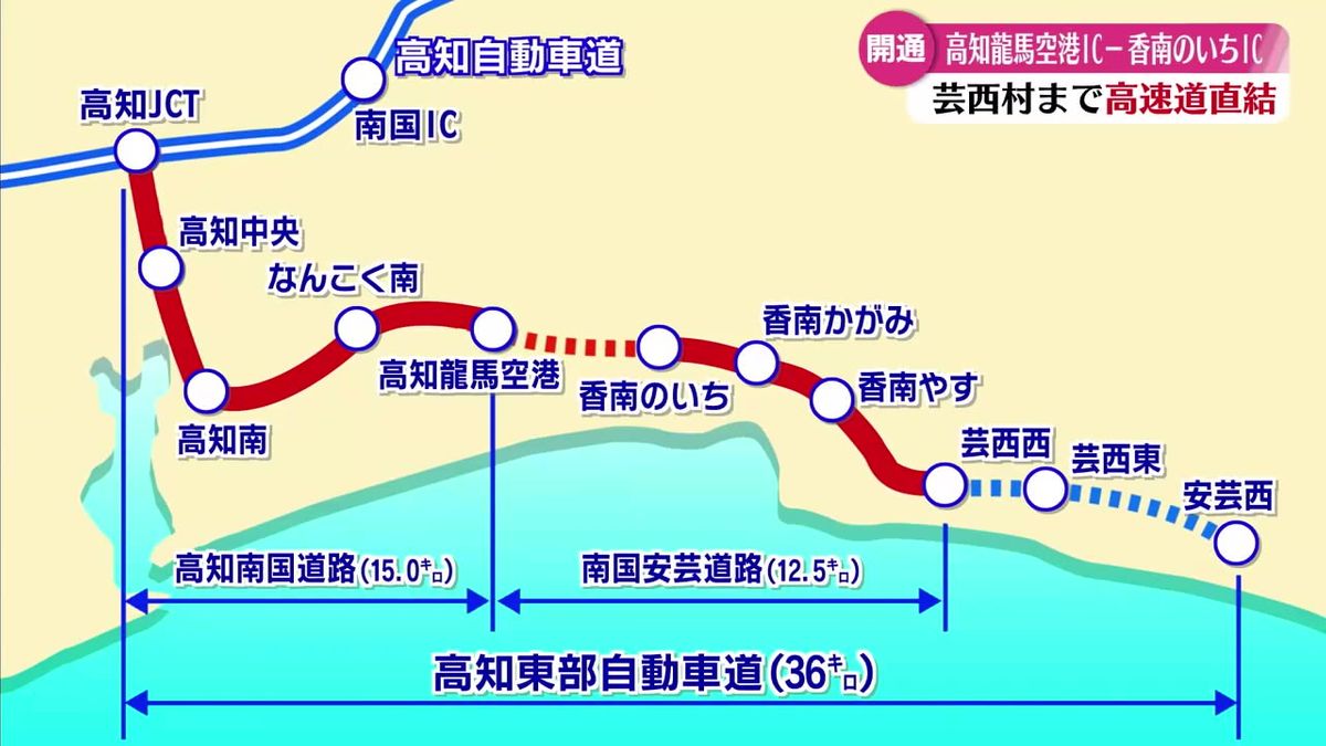 高知東部自動車道 高知龍馬空港ICー香南のいちIC開通 南海トラフ地震の際の物資供給など期待【高知】