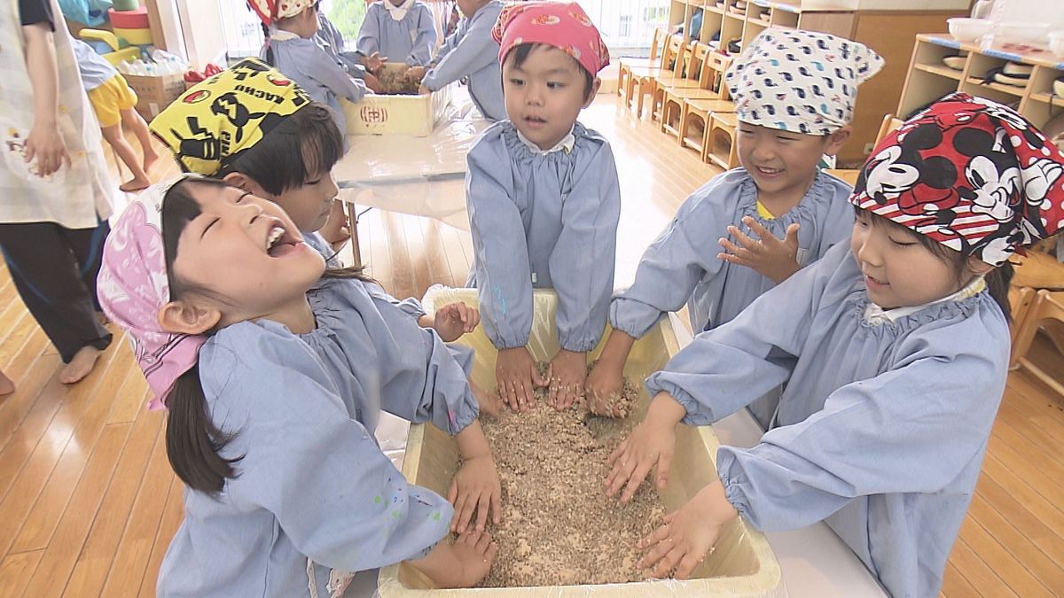 朝ごはんにみそ汁を食べる習慣を 園児たちが麦みそづくり体験