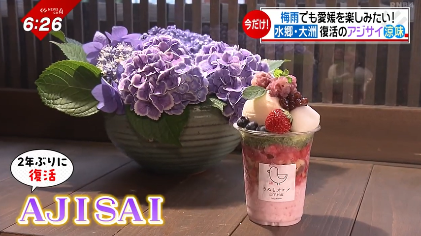 フルーツサンドが人気の店で「アジサイ」かき氷が復活 愛媛・大洲市