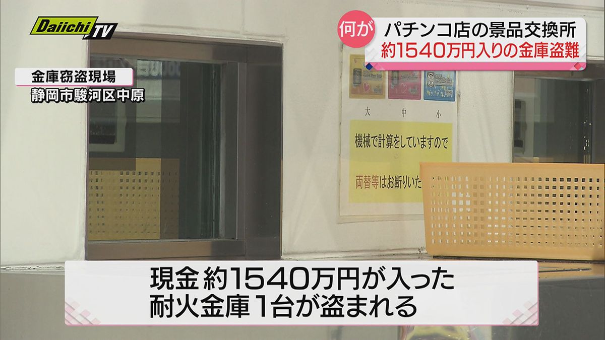 【数分間の犯行】パチンコ店の景品交換所で約１５４０万入り金庫盗難被害（静岡市駿河区）