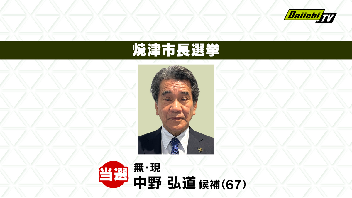 【速報】焼津市長選挙　現職　中野弘道氏（67）の４選果たす（静岡・焼津市）