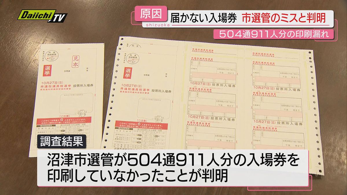 【届かない投票所入場券】原因は市選管のミスと判明　504通 911人分の印刷漏れ（静岡・沼津市）