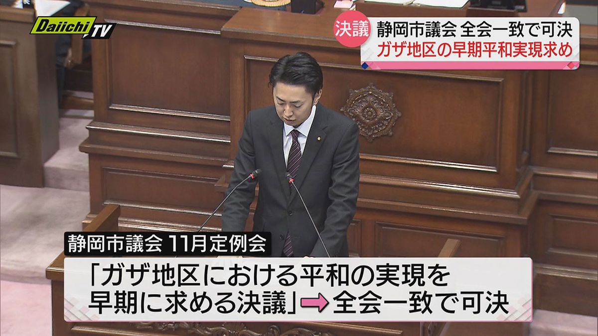 静岡市議会“ガザ平和”決議可決…「早期鎮静化と人道状況の改善」求める