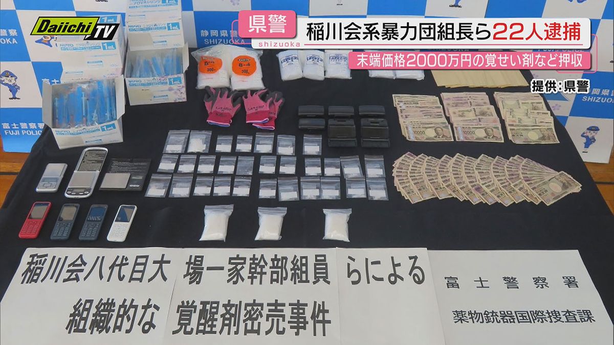 【組織的覚せい剤密売】稲川会系暴力団組長ら22人逮捕…末端価格2000万円の覚せい剤など押収(静岡県警)