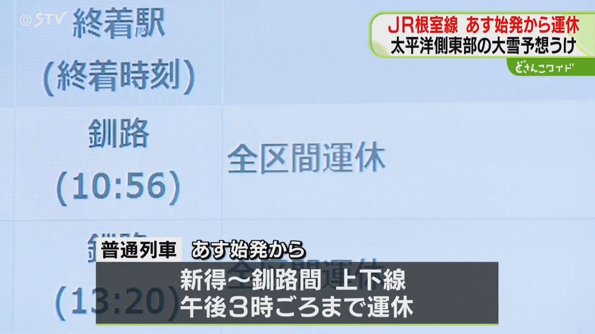 ７０センチの降雪予想　あすの始発から特急など４６本運休　ＪＲ根室線　２０９校が臨時休校へ