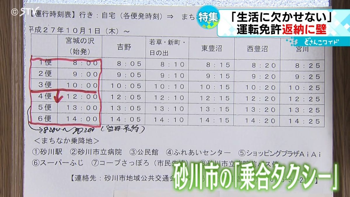 乗り合いタクシーの運行表