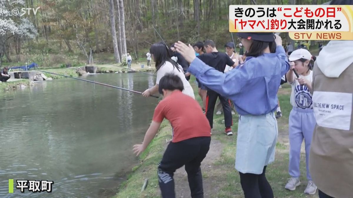 釣れるたびに歓声 子どもの日にやまべ釣り大会  成長願い稚魚5000匹の放流も　北海道・平取町