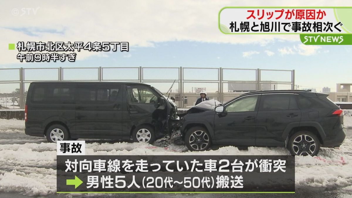 一方の車は夏タイヤのまま　跨線橋で車同士が衝突　男性5人けが　スリップが原因か　札幌市北区