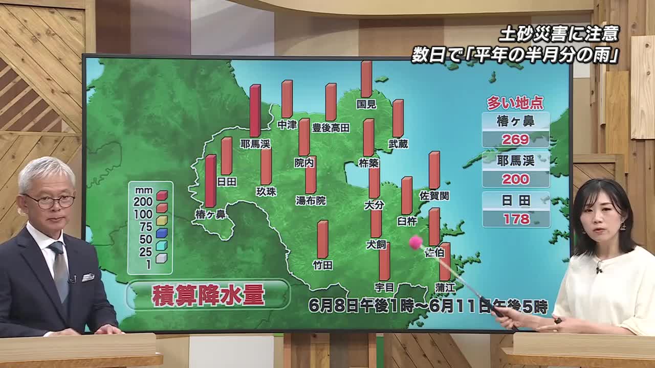平年6月の半月分の雨が数日で 土砂災害に警戒を 大分（2025年6月11日