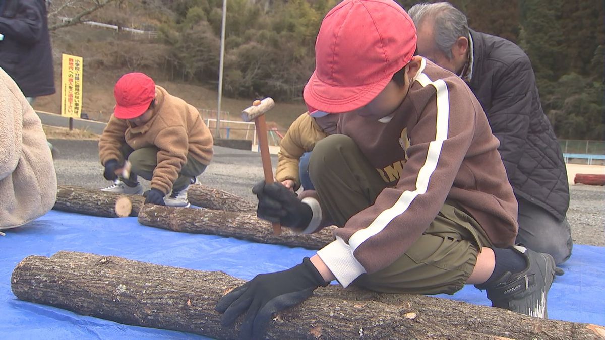 児童がしいたけの駒打ち体験 県内一の生産量を誇る竹田市で 収穫は2028年秋に 大分（2026年…