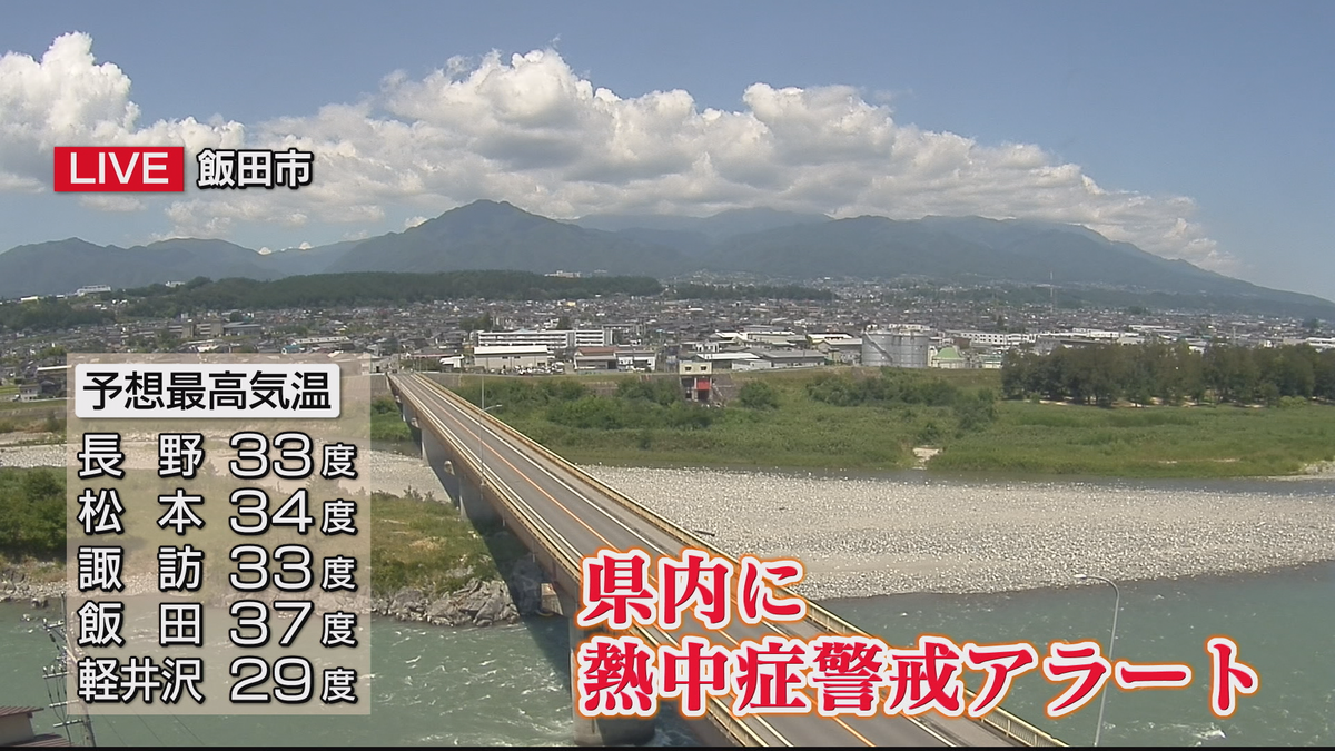 飯田で37度の猛暑日予想　長野県内に熱中症警戒アラート発表　こまめな休憩や水分・塩分の補給を