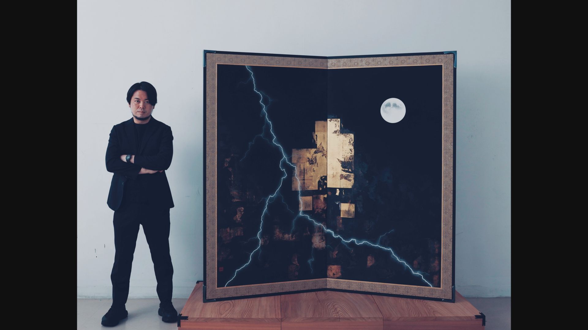若手日本画家「岩谷晃太」展 長野市の百貨店で始まる 稲妻と月を