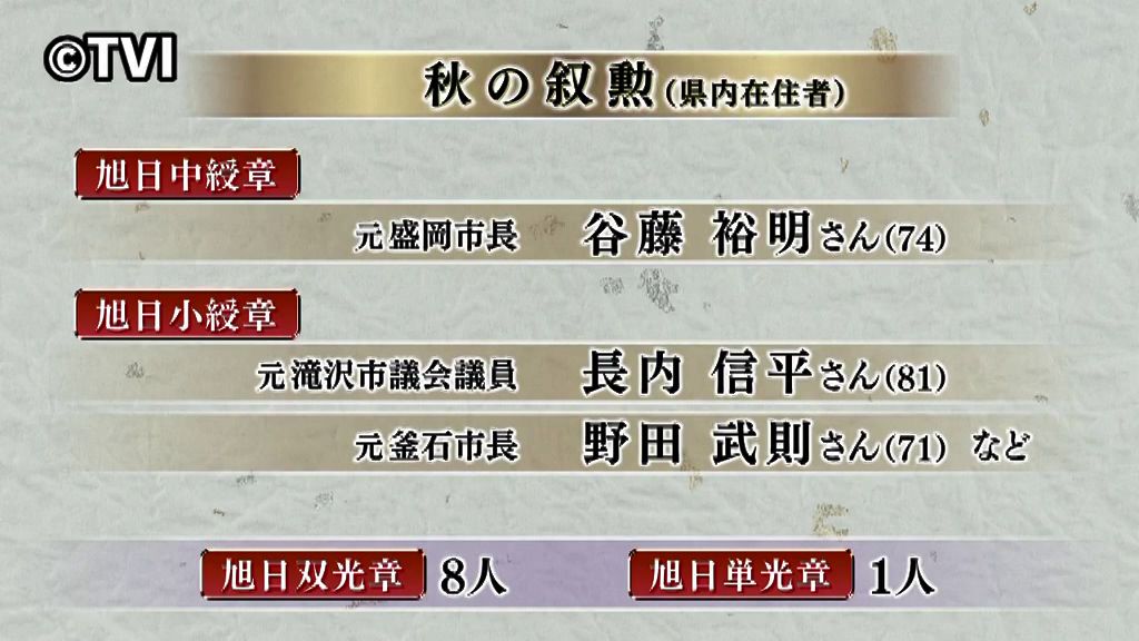 秋の叙勲 岩手県内からは77人受章