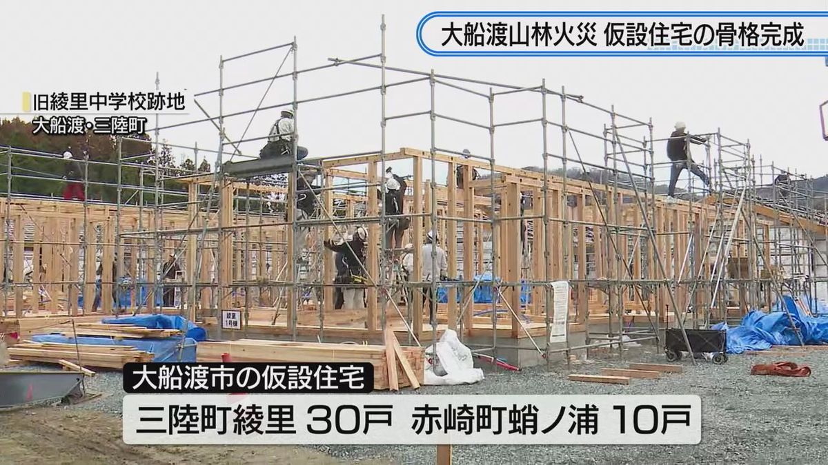 大船渡山林火災　仮設住宅骨格完成建設進む　5月中の入居目指す