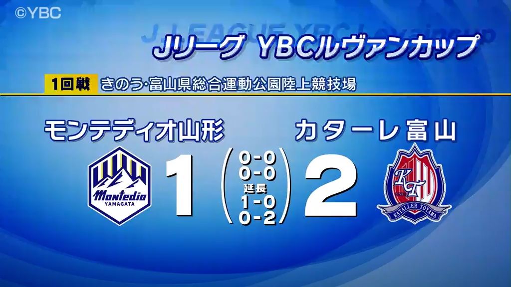 モンテディオ山形　Jリーグ・YBCルヴァンカップ1回戦で敗退　J３富山に2対1で逆転負け