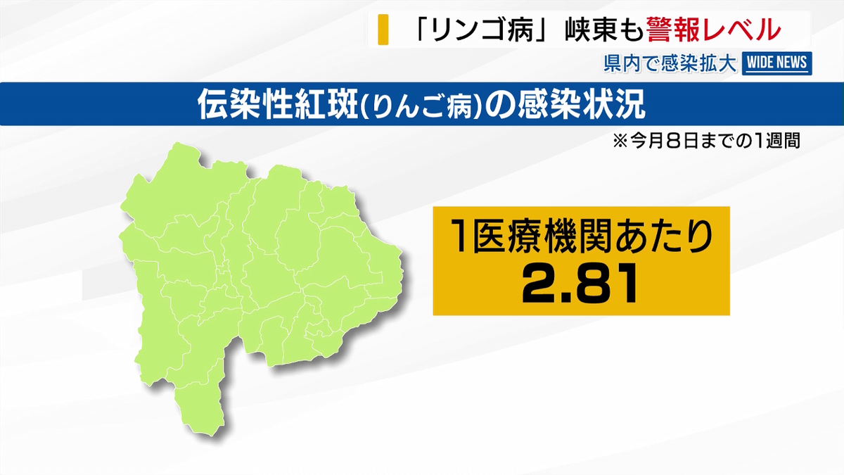 リンゴ病」新たに峡東保健所管内で警報レベル入り 県内患者は8週連続で