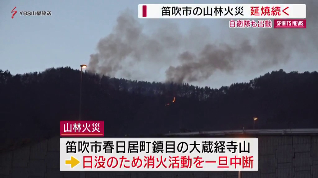 大蔵経寺山の山林火災 延焼続く（2025年1月19日掲載）｜YBS NEWS NNN