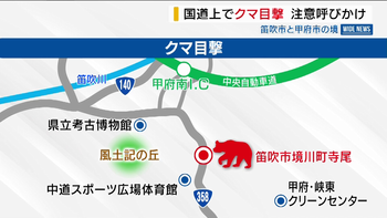 国道上でクマ目撃  「近くにいると思うと怖い」 甲府市と笛吹市の堺 山梨 