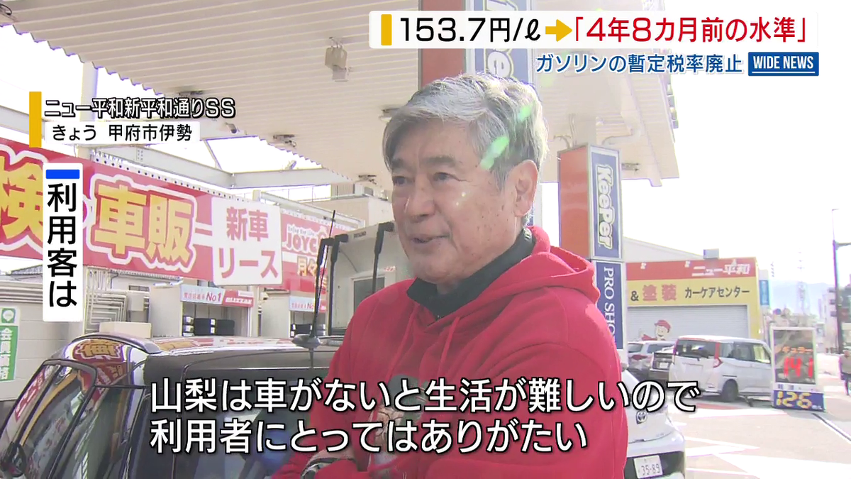 ケチっていたが、遠出したい」 暫定税率が廃止➡ガソリン4年8カ月ぶり