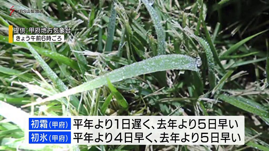 甲府で初霜と初氷を観測