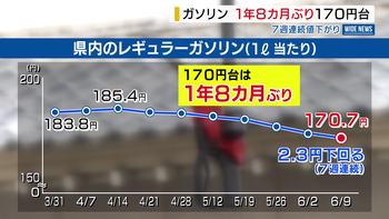 県内ガソリン 1年8カ月ぶり170円台 値下がりは7週連続 政府の補助金の効果 山梨