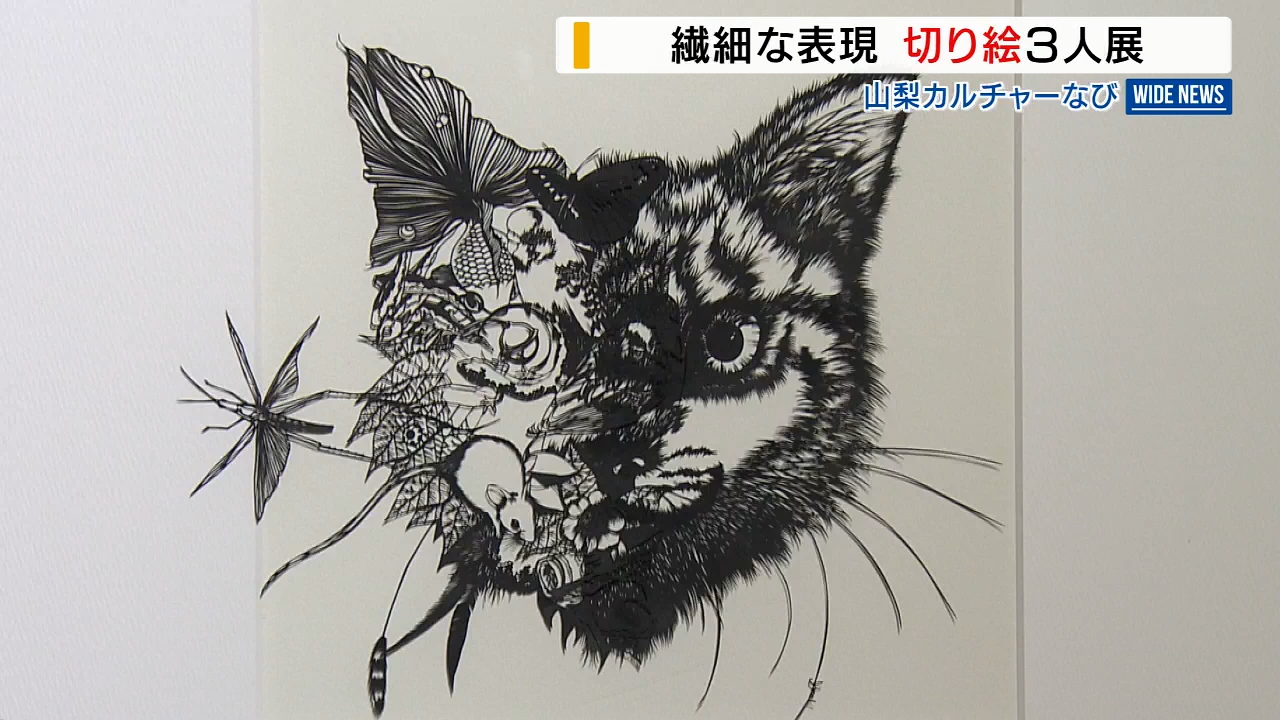 三者三様「作家の個性見比べて」切り絵作家3人による作品展 約80点を展示 山梨・身延町（2024年8月30日掲載）｜YBS NEWS NNN