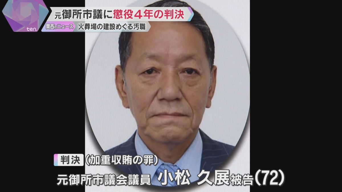 「市議の社会的信頼を失墜」火葬場の建設工事巡り7500万円受け取った罪　元御所市議に懲役4年判決