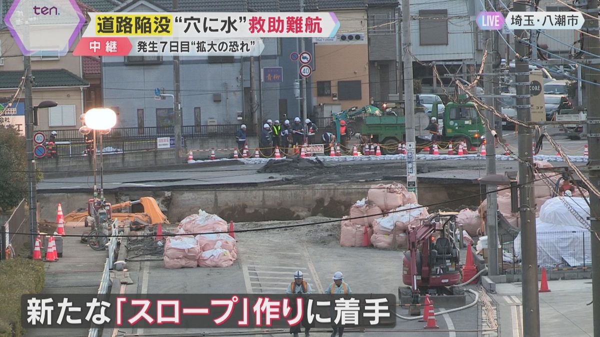 【発生から７日】埼玉・道路陥没　湧き出る“下水”で救助中断　新たなスロープを作り作業進める方針